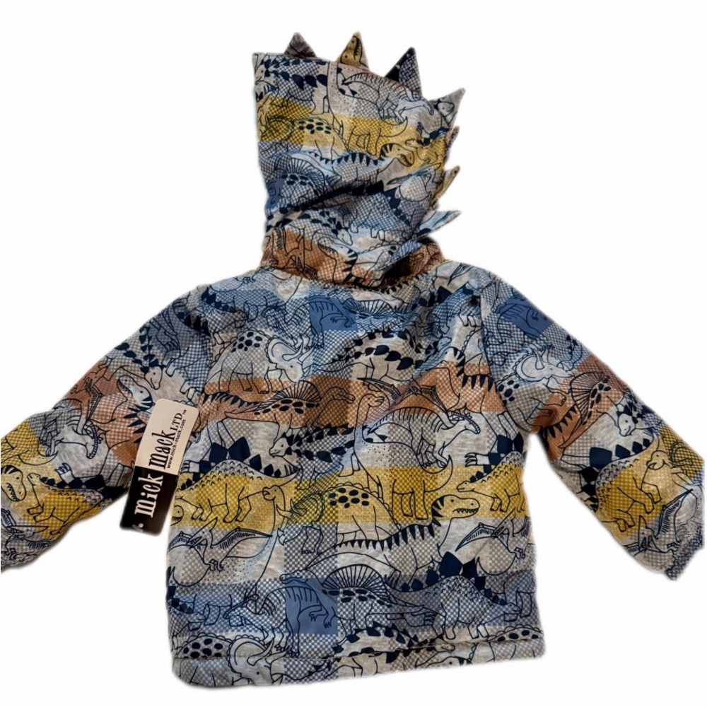 Mick Mack Dinosaur Puffer Jacket Kids Hooded Faux Fur Lined Winter Spike Hoodie